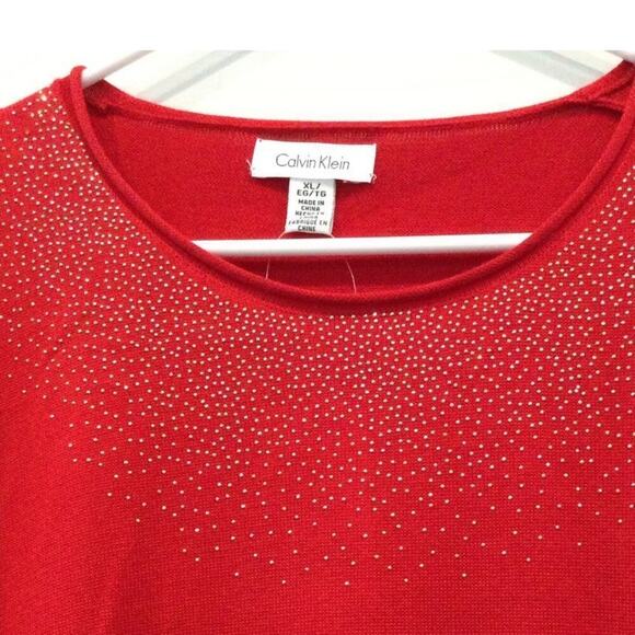 Calvin Klein Beaded Sweater Womens XL Red NEW Cotton Modal Casual Transitional - Picture 2 of 7